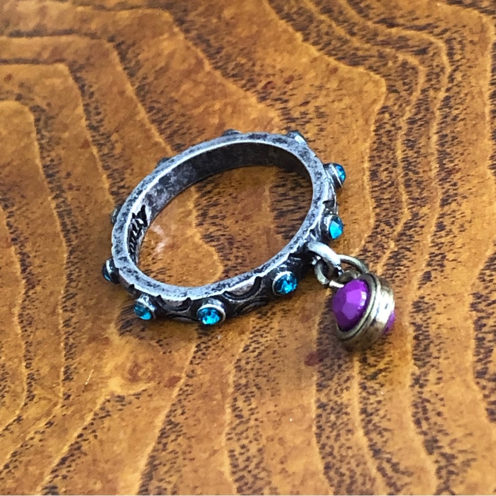Imperial Family antique silver aqua stone dangle ring